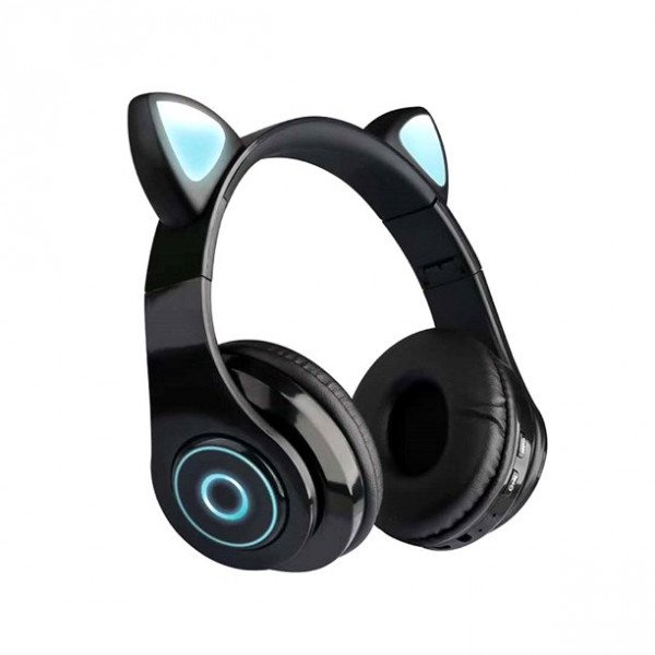 Wholesale Bluetooth Wireless Cute Cat LED Foldable Headphone Headset with Built in Mic for Adults Children Work Home School for Universal Cell Phones, Laptop, Tablet, and More (Black)